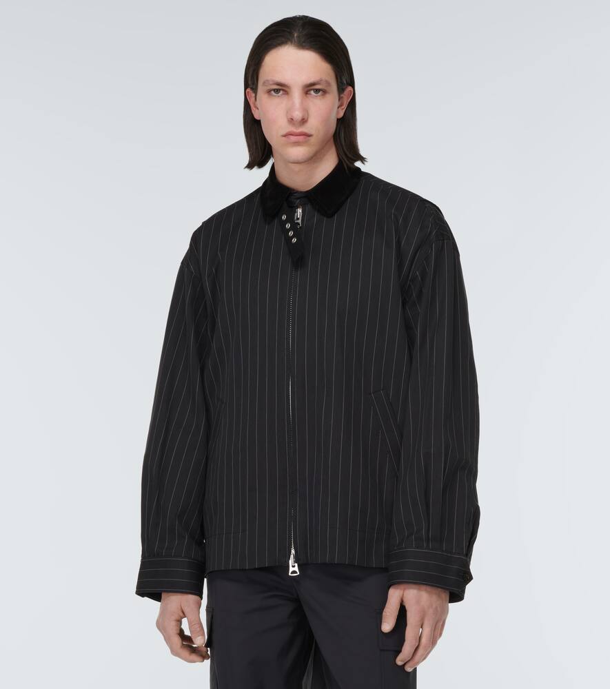 Shop Sacai Pinstriped Cotton Jacket In Navy