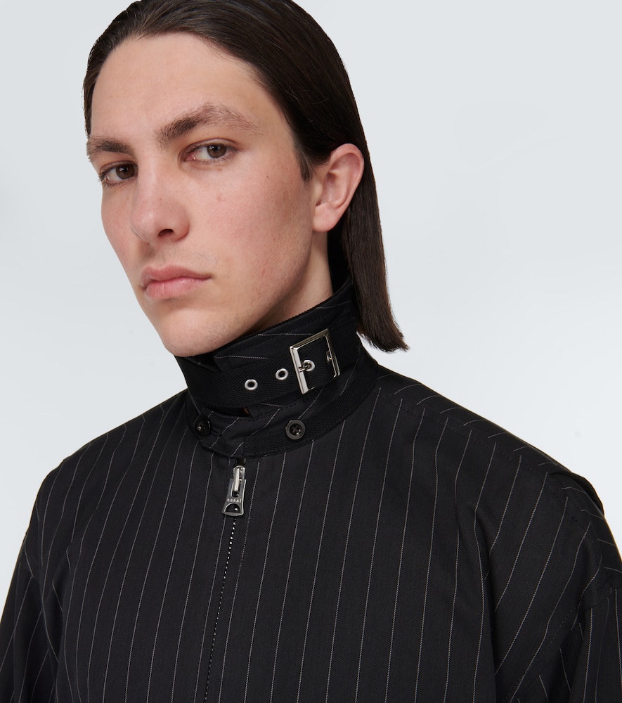 Shop Sacai Pinstriped Cotton Jacket In Navy