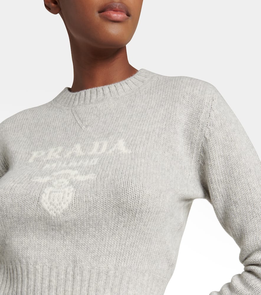 Prada Intarsia-knit Cropped Jumper In Marmo