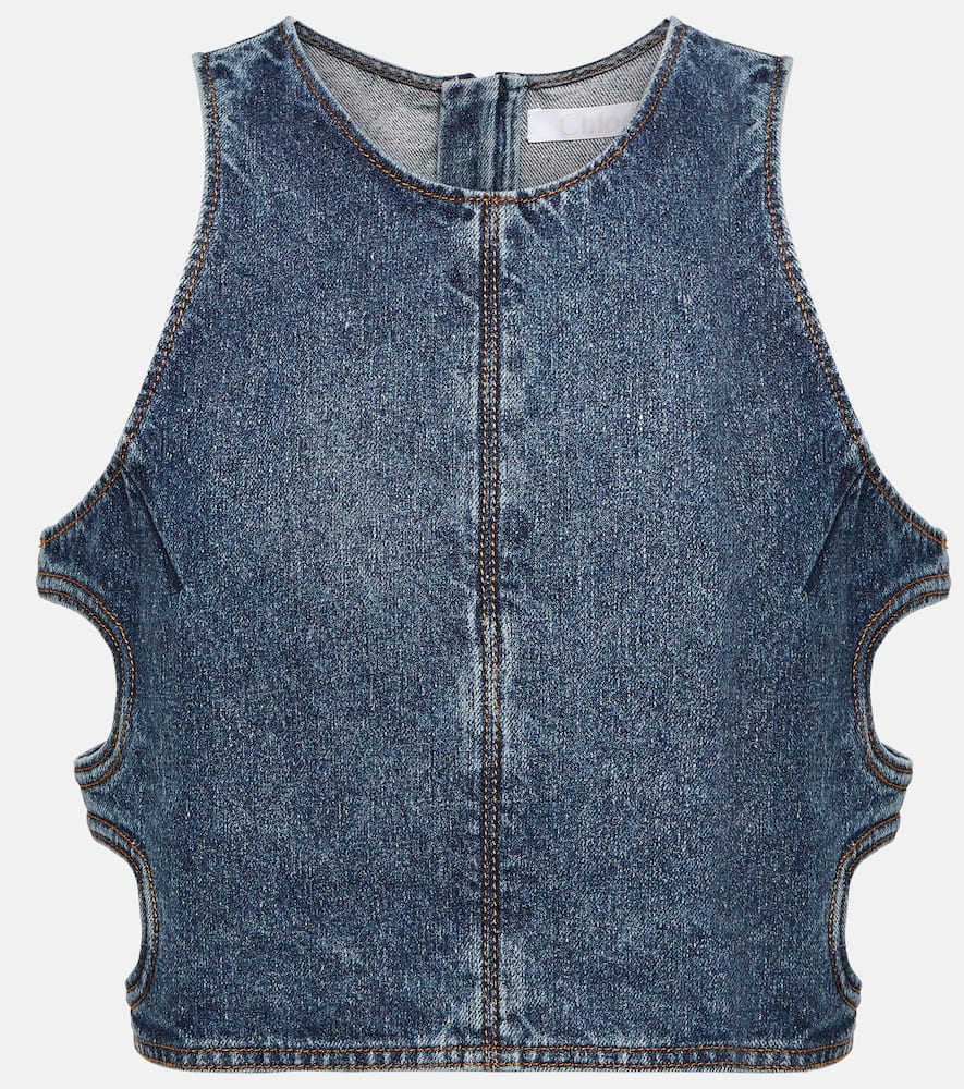 Shop Chloé Cutout Denim Top In Blue