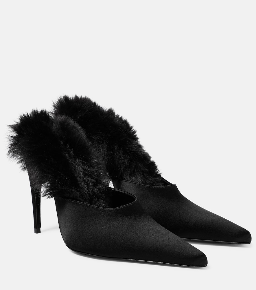 Magda Butrym Faux fur-trimmed satin mules