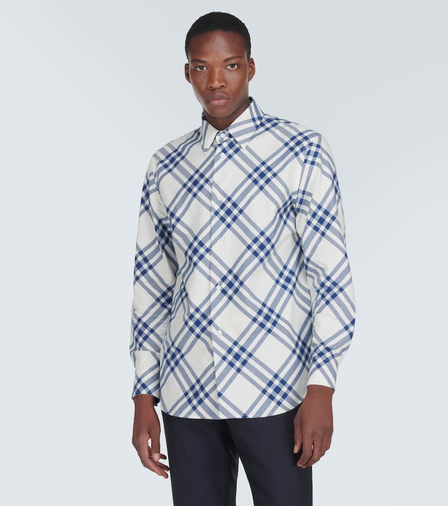 Burberry Checked Cotton Flannel Shirt In Blue