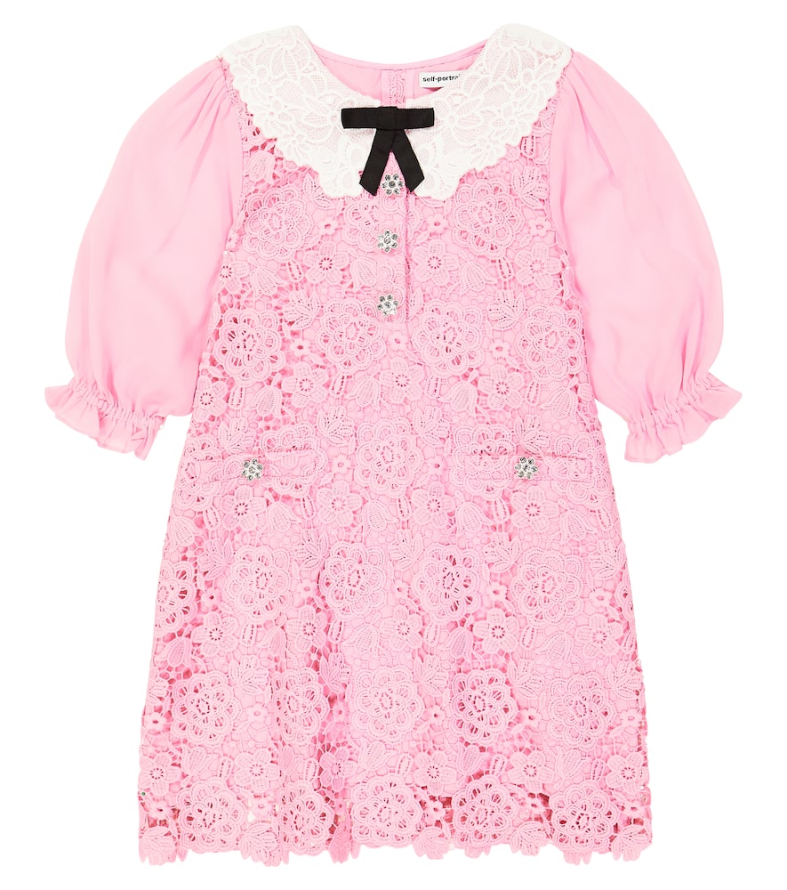 Self-portrait Kids' Bow-detail Lace Dress In Pink