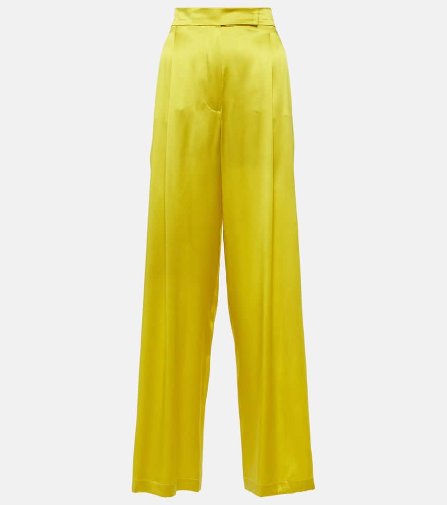 Shop Max Mara Elegante Fiesta Silk Wide-leg Pants In Yellow