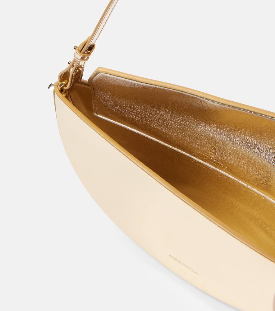 Aquazzura Purist Mini Metallic Leather Shoulder Bag In Soft Gold/light Gold