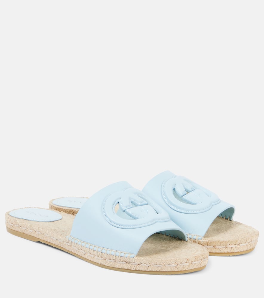 GG cutout leather espadrille slides
