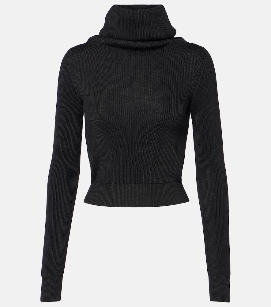 Alaïa Womens Noir Alaia Ribbed Turtleneck Wool Blend Jumper In Noir Alaia