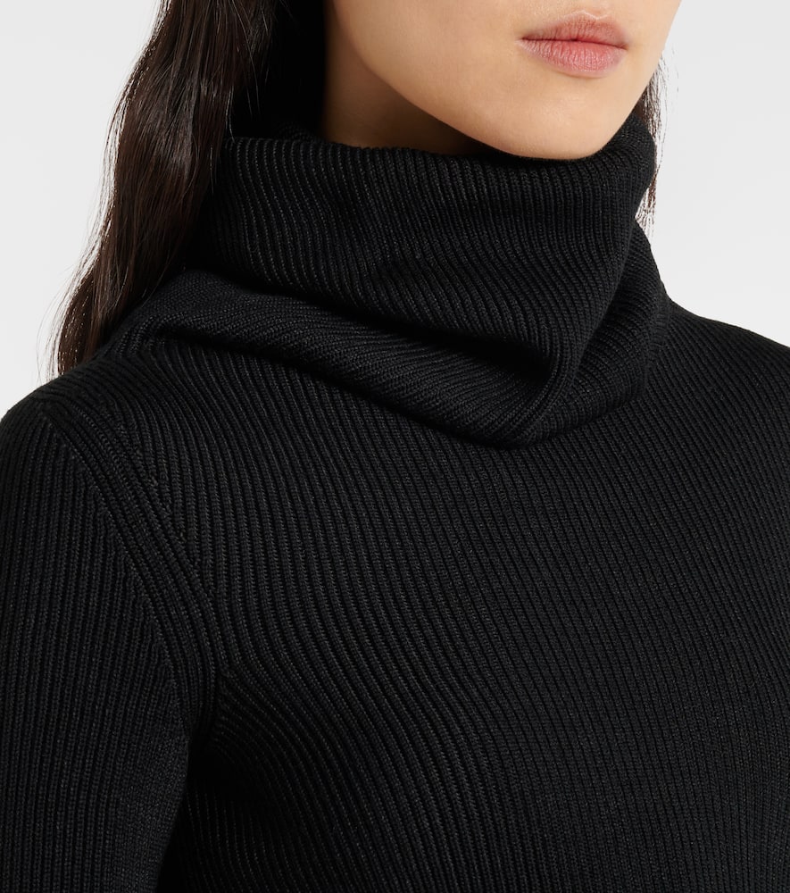 Alaïa Womens Noir Alaia Ribbed Turtleneck Wool Blend Jumper In Noir Alaia