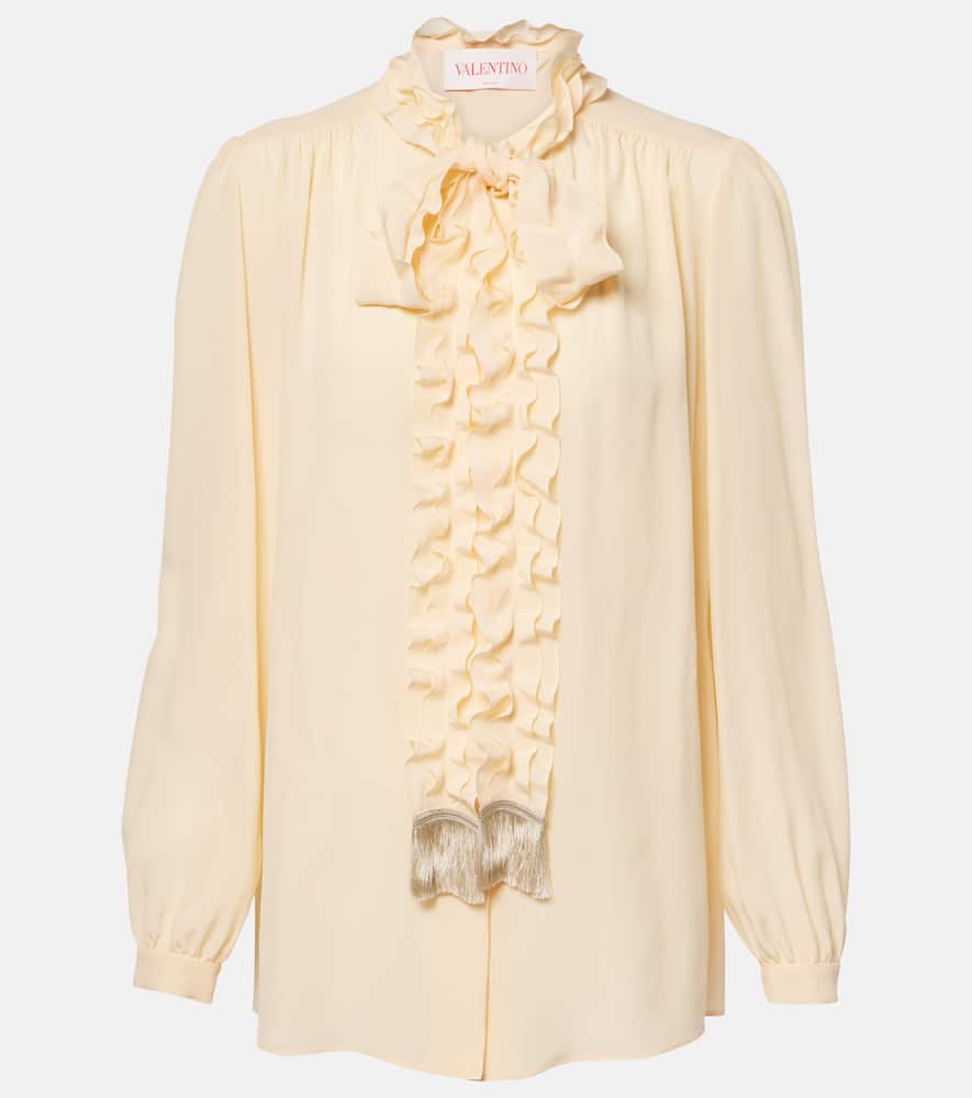 Valentino Silk Tasselled-pussybow Blouse In Beige