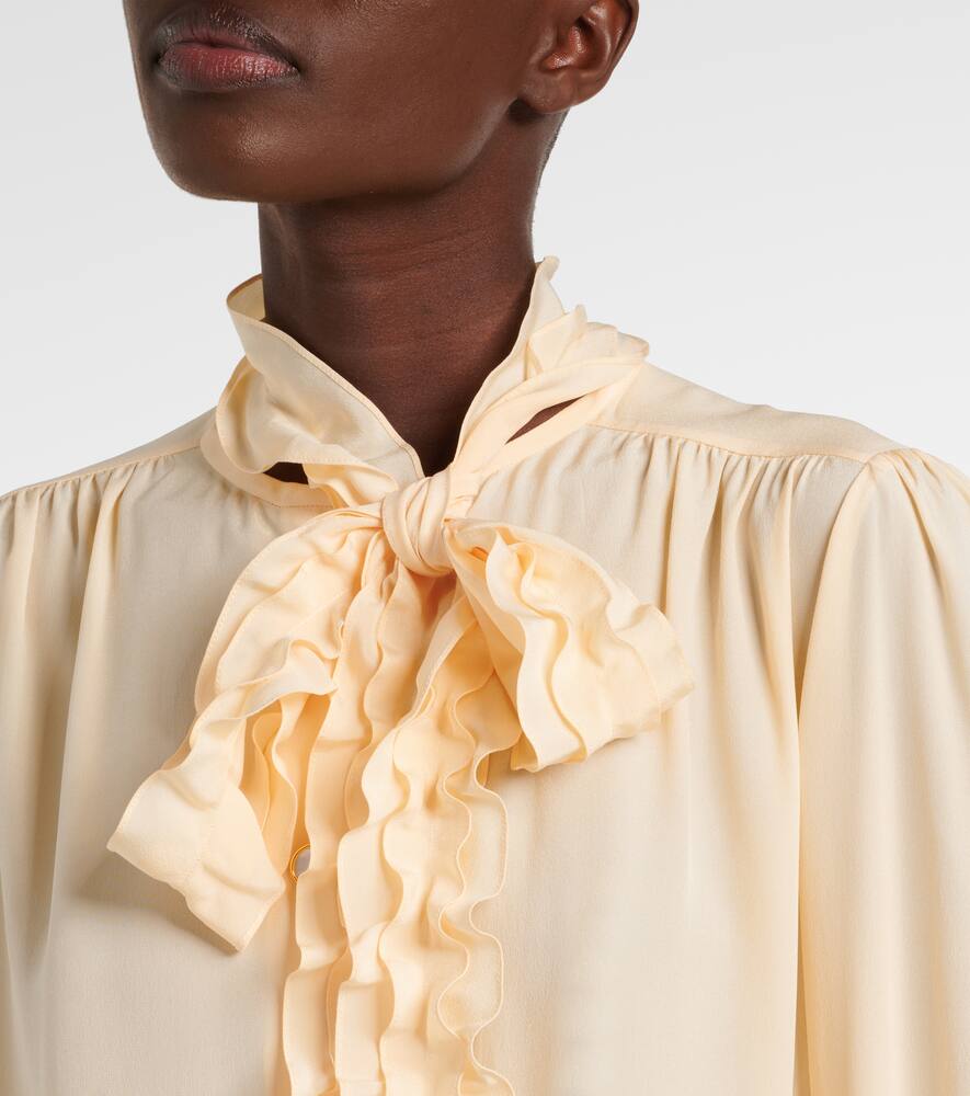 Valentino Silk Tasselled-pussybow Blouse In Beige