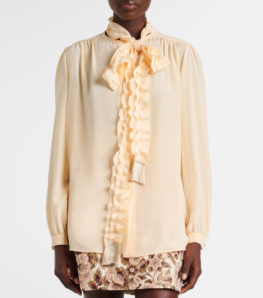 Valentino Silk Tasselled-pussybow Blouse In Beige