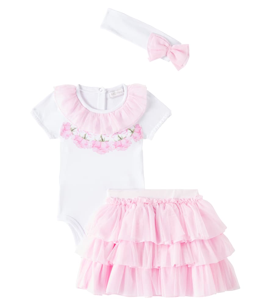 Monnalisa Baby Skirt, Bodysuit And Headband Set In Weiss