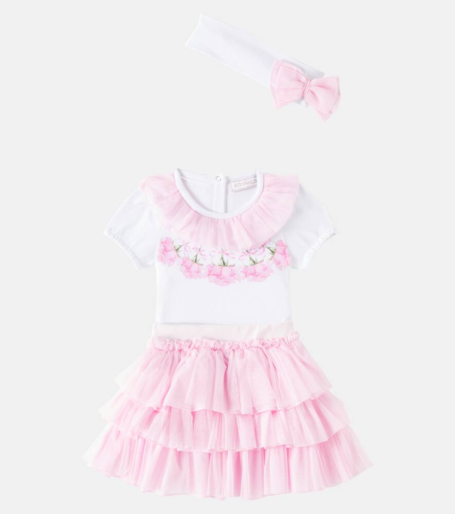 Monnalisa Baby Skirt, Bodysuit And Headband Set In Weiss