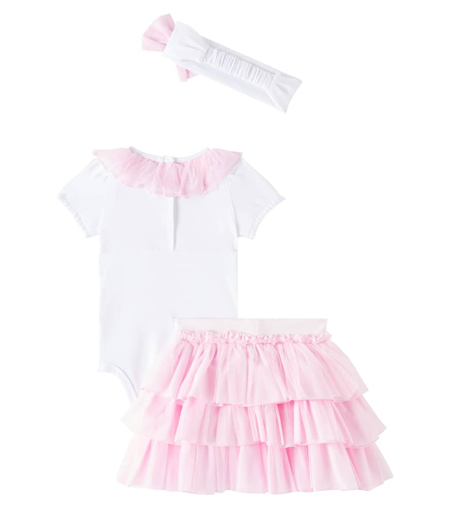 Monnalisa Baby Skirt, Bodysuit And Headband Set In Weiss