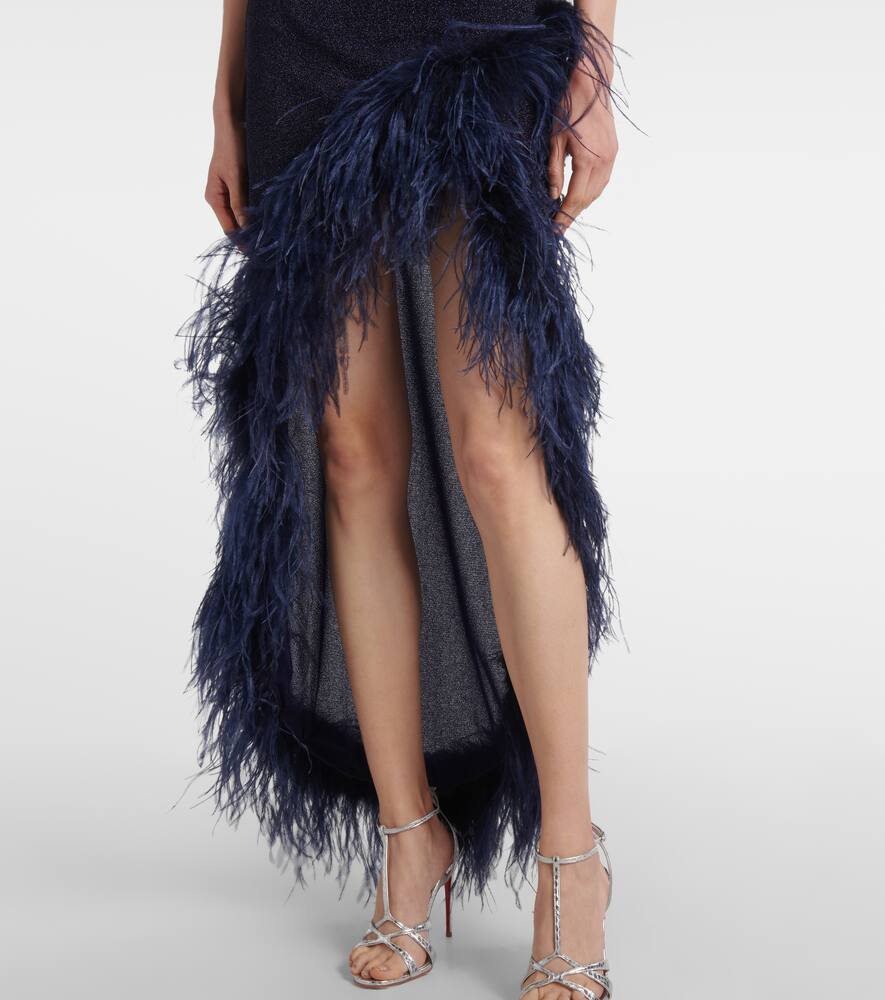 OSEREE OSÉREE LUMIÈRE PLUMAGE FEATHER-TRIMMED MAXI DRESS