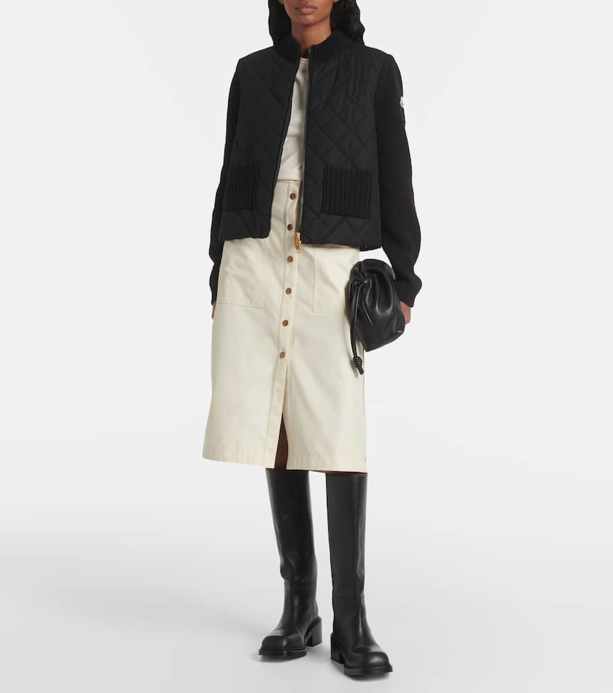 Shop Moncler Cotton-blend Twill Midi Skirt In White