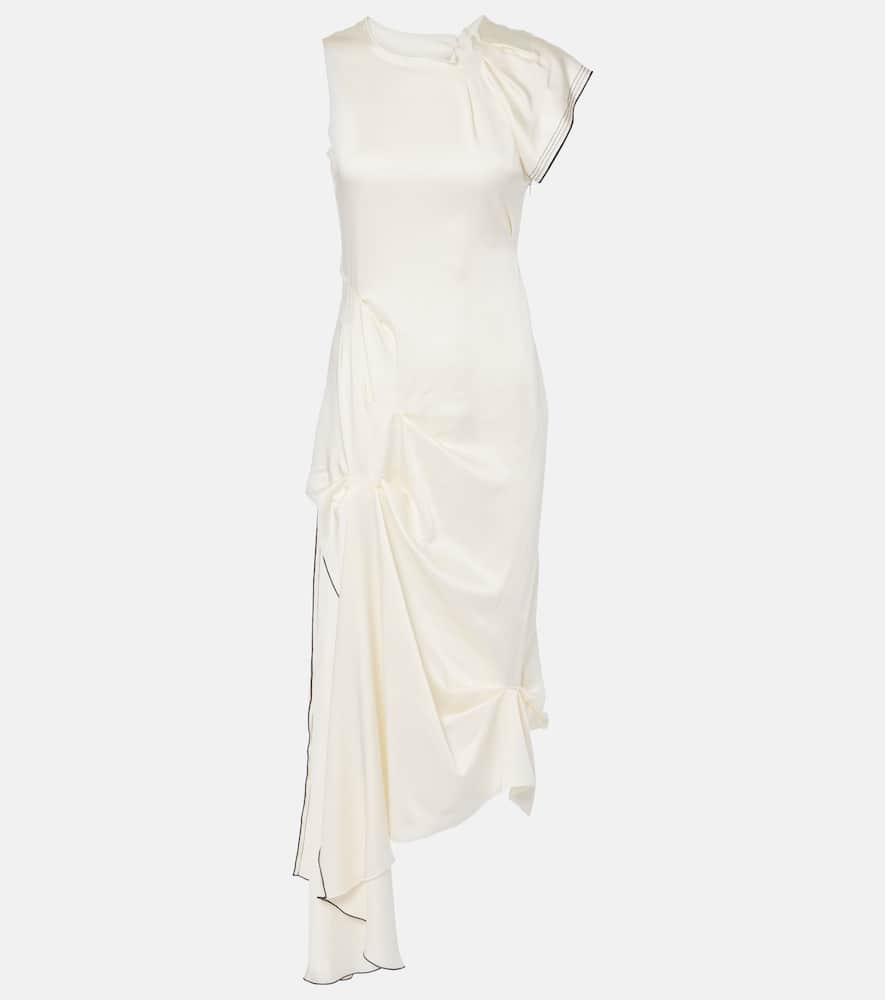 Victoria Beckham Gathered Draped Satin Midi Dress In White