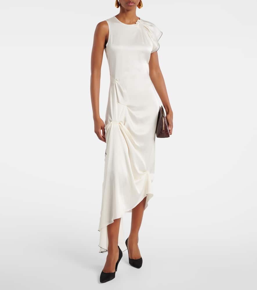 Victoria Beckham Gathered Draped Satin Midi Dress In White
