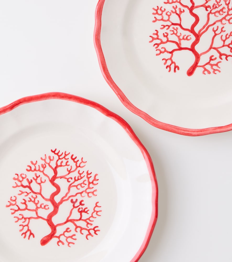  Les-ottomans Les-ottomans Coral Set Of 4 Painted Ceramic Side Plates 
