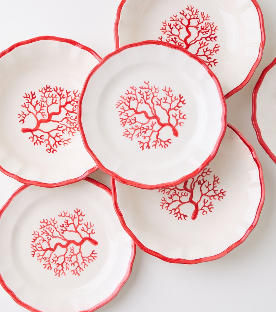  Les-ottomans Les-ottomans Coral Set Of 4 Painted Ceramic Side Plates 