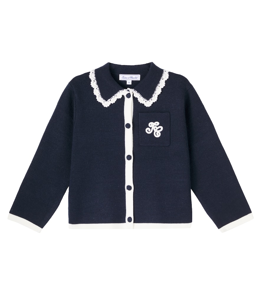 Tartine Et Chocolat Embroidered Wool-blend Cardigan In Blue