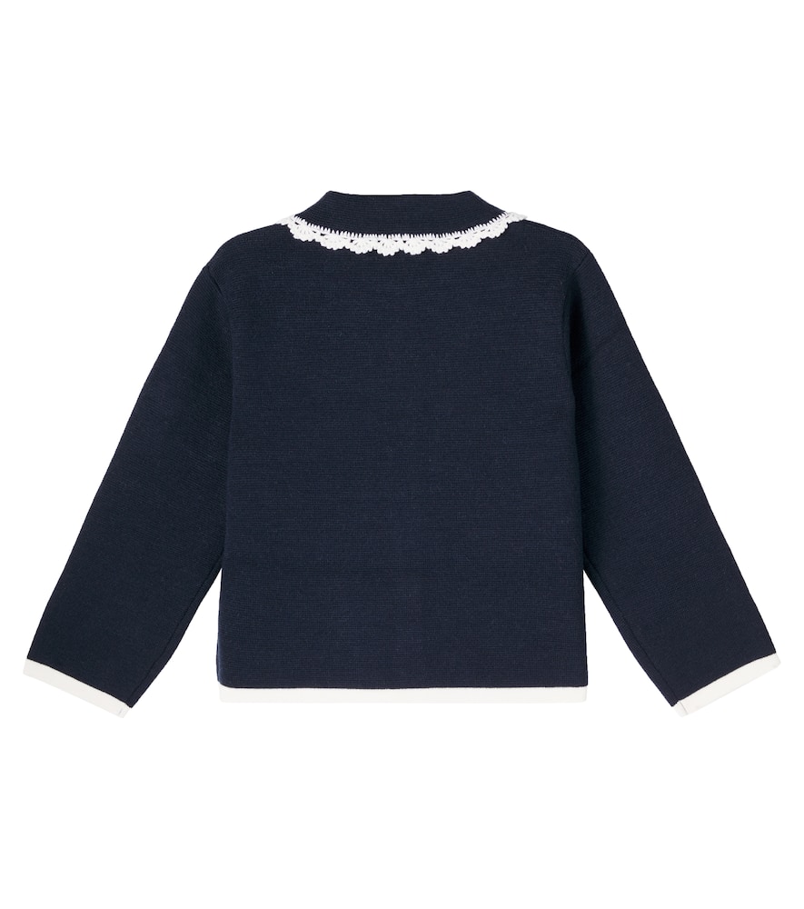 Tartine Et Chocolat Embroidered Wool-blend Cardigan In Blue