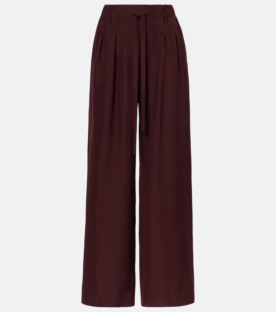 Pleated silk straight pants