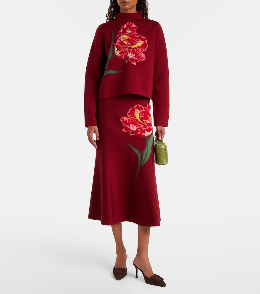 Carolina Herrera Floral jacquard cotton and wool midi skirt