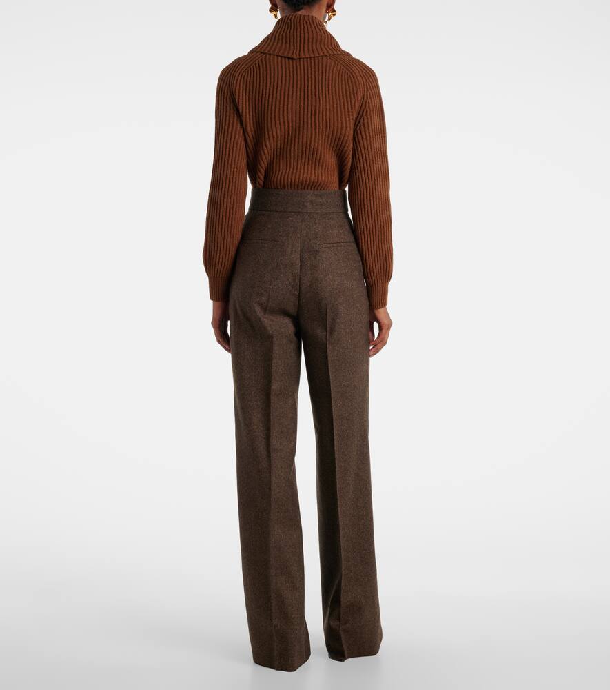 Max Mara Virgin Wool Straight Pants In Brown
