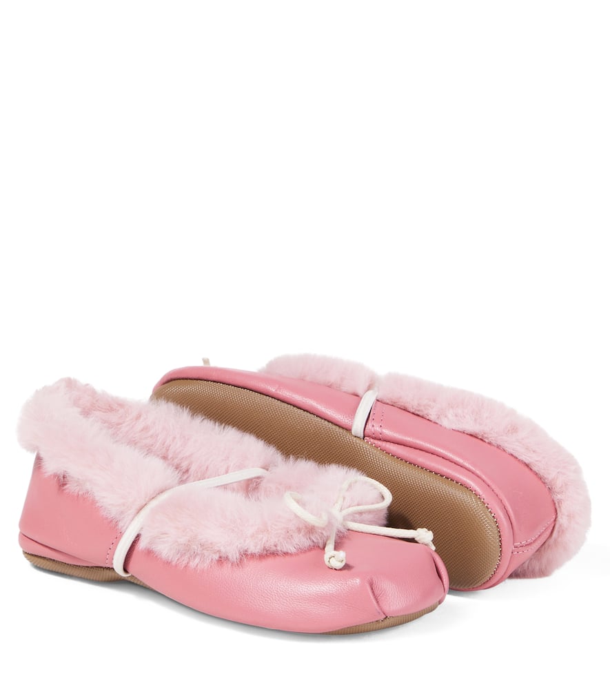 Pèpè Shearling-trimmed Leather Ballet Flats In Pink