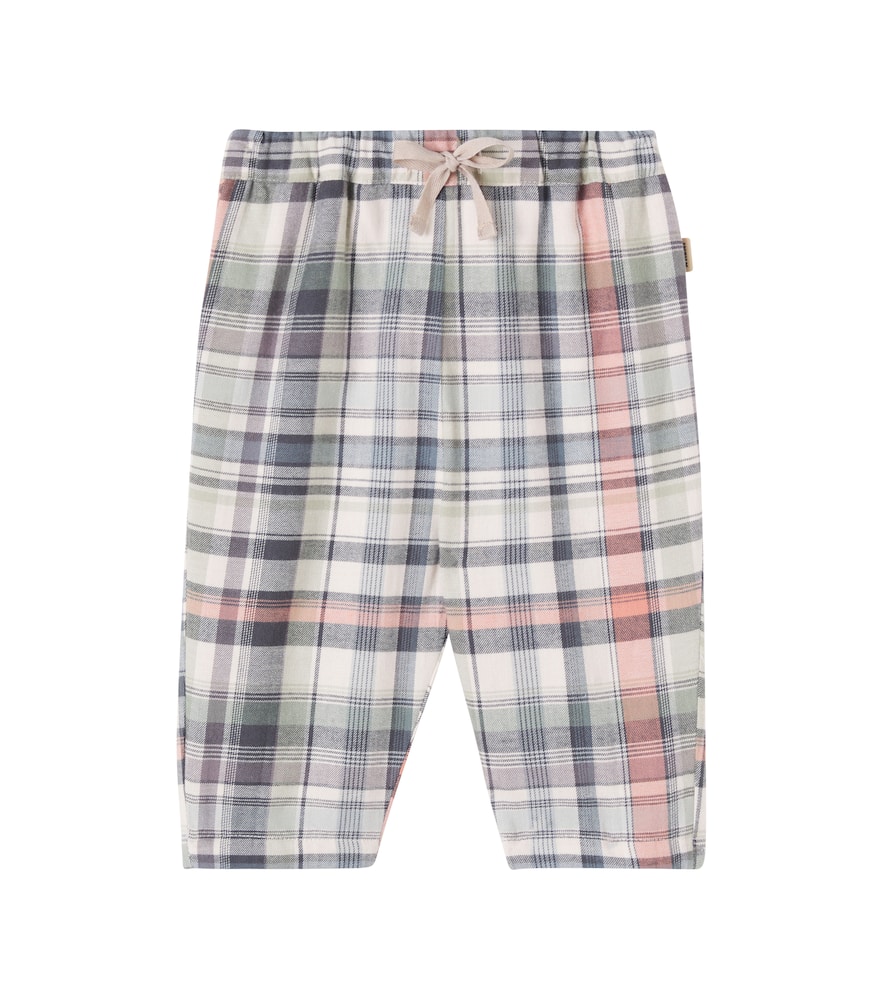 Wheat Baby Arne Checked Cotton Chambray Pants In Gray