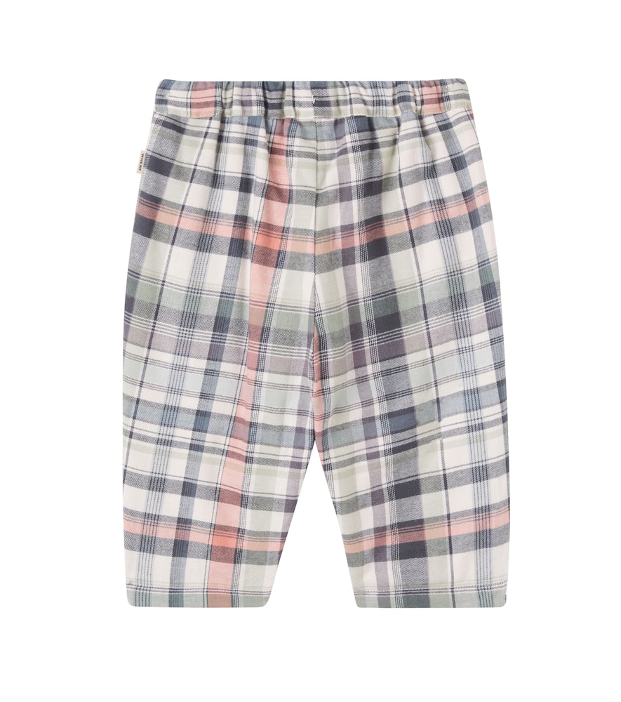 Wheat Baby Arne Checked Cotton Chambray Pants In Gray
