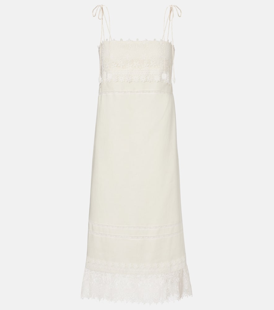Valentino Lace-trimmed Linen Midi Dress In White