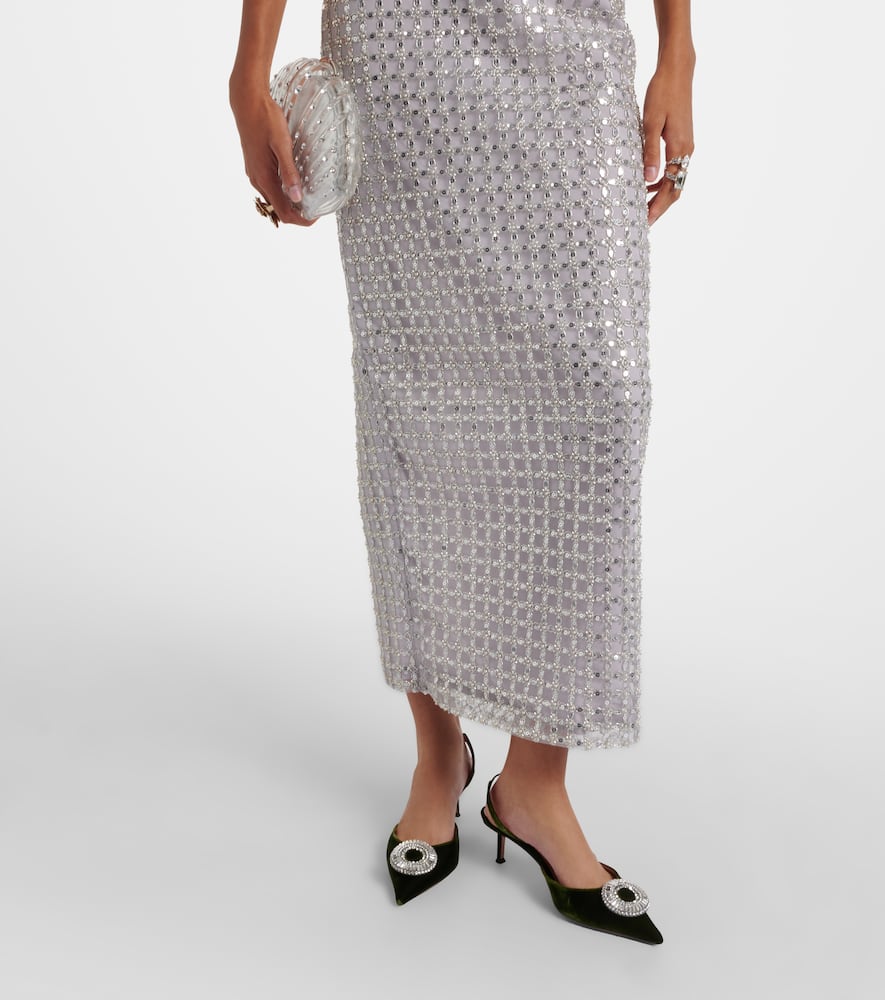 Rotate Birger Christensen Rotate Birgerchristensen Long White Cotton Bodycon Dress With Beads Strapless In Silver