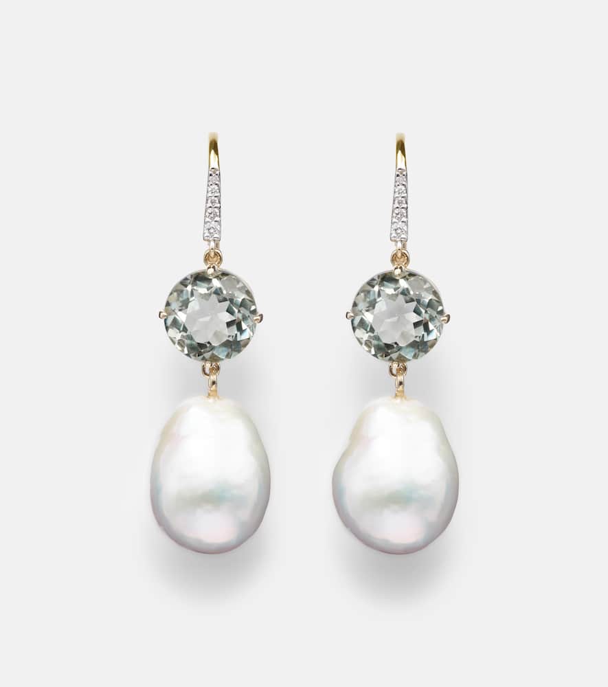 Mateo 14kt Gold Drop Earrings With Amethysts, Pearls, And Diamonds In Metallic