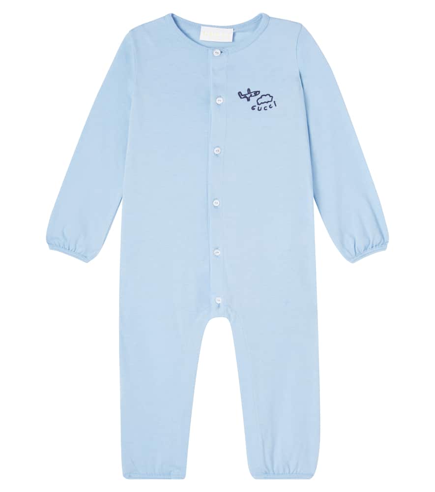 Gucci Babies' X Euan Roberts Printed Cotton Onesie In Blue