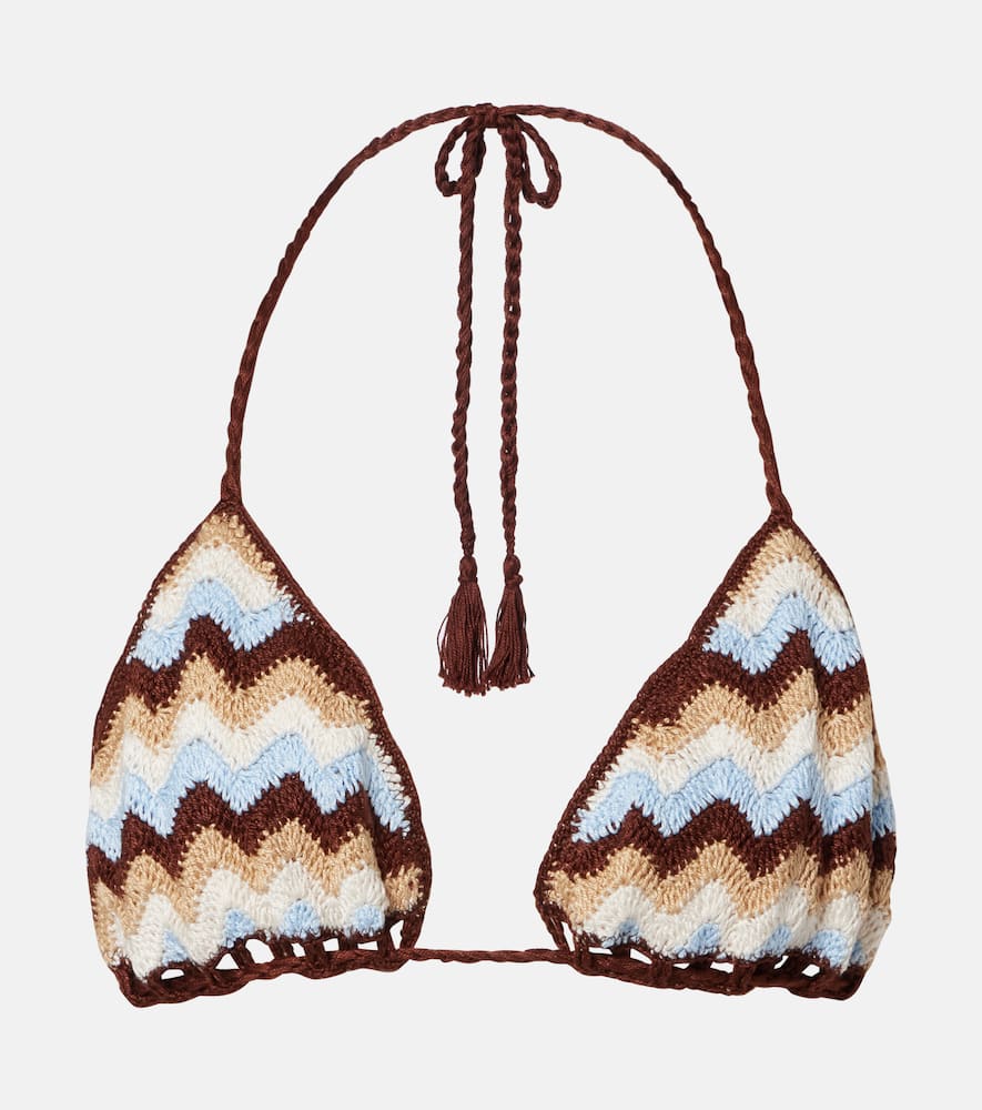 Anna Kosturova Summer Chevron Crochet Cotton Bikini Top In Brown