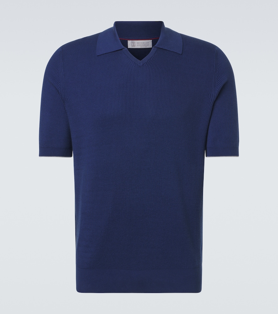 Brunello Cucinelli Men's Blue Ribbed-Knit Cotton Polo Shirt UK Size 36 - Mytheresa