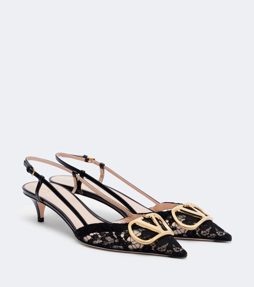 Valentino Garavani Women's Black Vlogo Lace Slingback Pumps UK Size 8.5 - Mytheresa