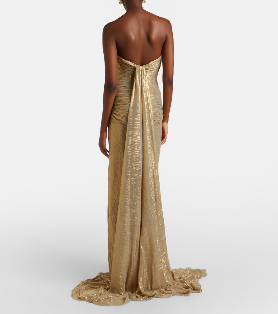  Marmar Halim Marmar Halim Caped Pleated Bustier Gown 