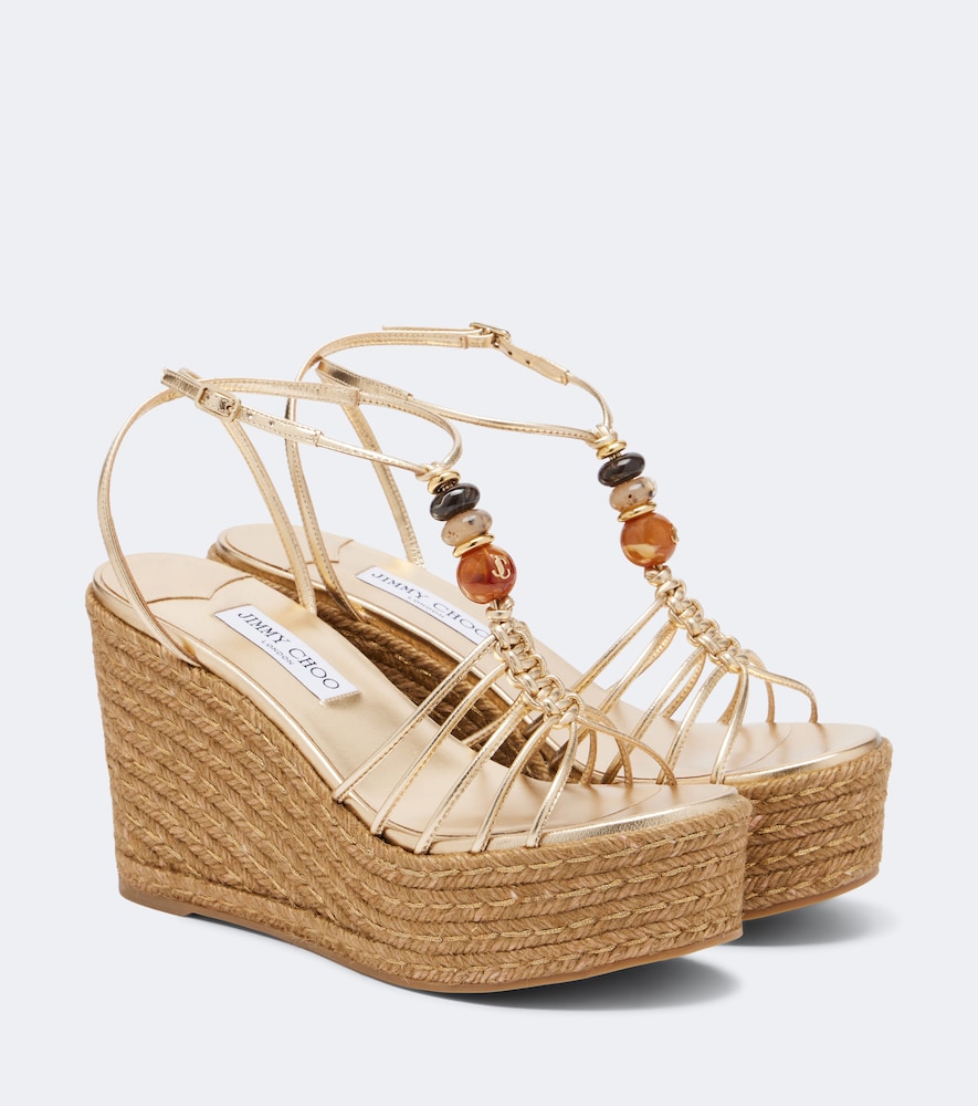Verzierte Wedges-Sandalen Lemi aus Metallic-Leder