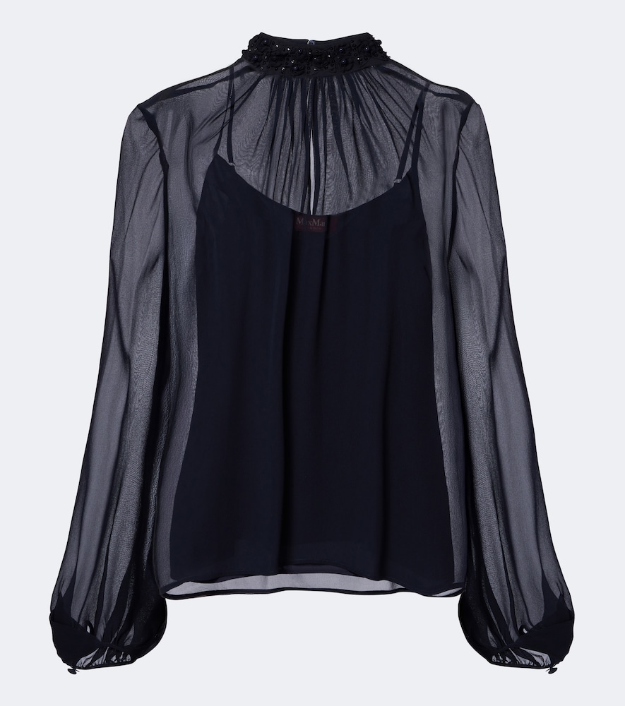 Max Mara Women's Blue Embellished Sheer Blouse UK Size 18 - Mytheresa