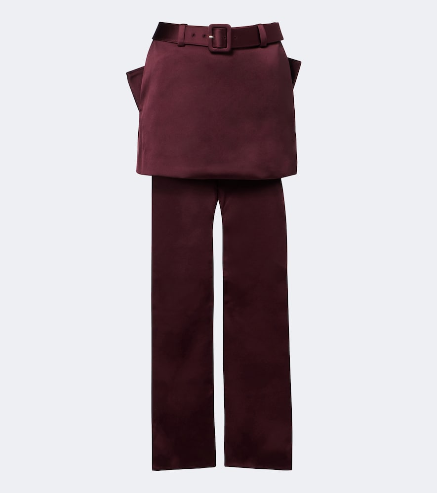 Self-portrait Belted Bow-detail Satin Miniskirt In Burgundy