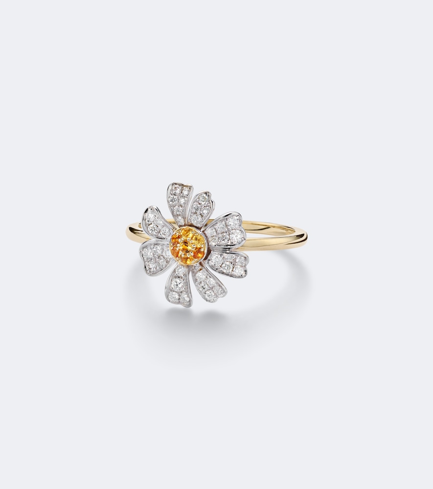 Yvonne Léon Ring Marguerite aus 9kt Gelbgold mit Diamanten und Citrin