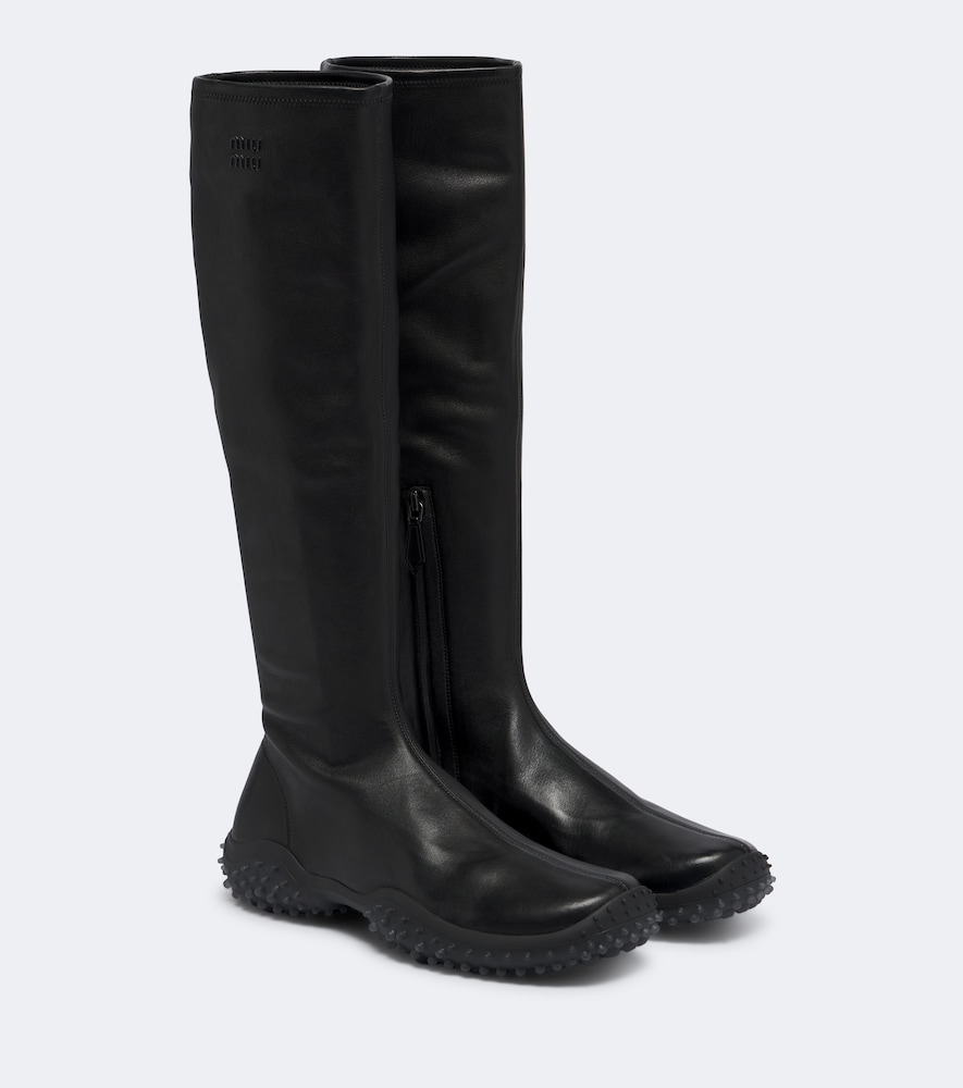 Miu Miu Leather Knee-high Boots In Black
