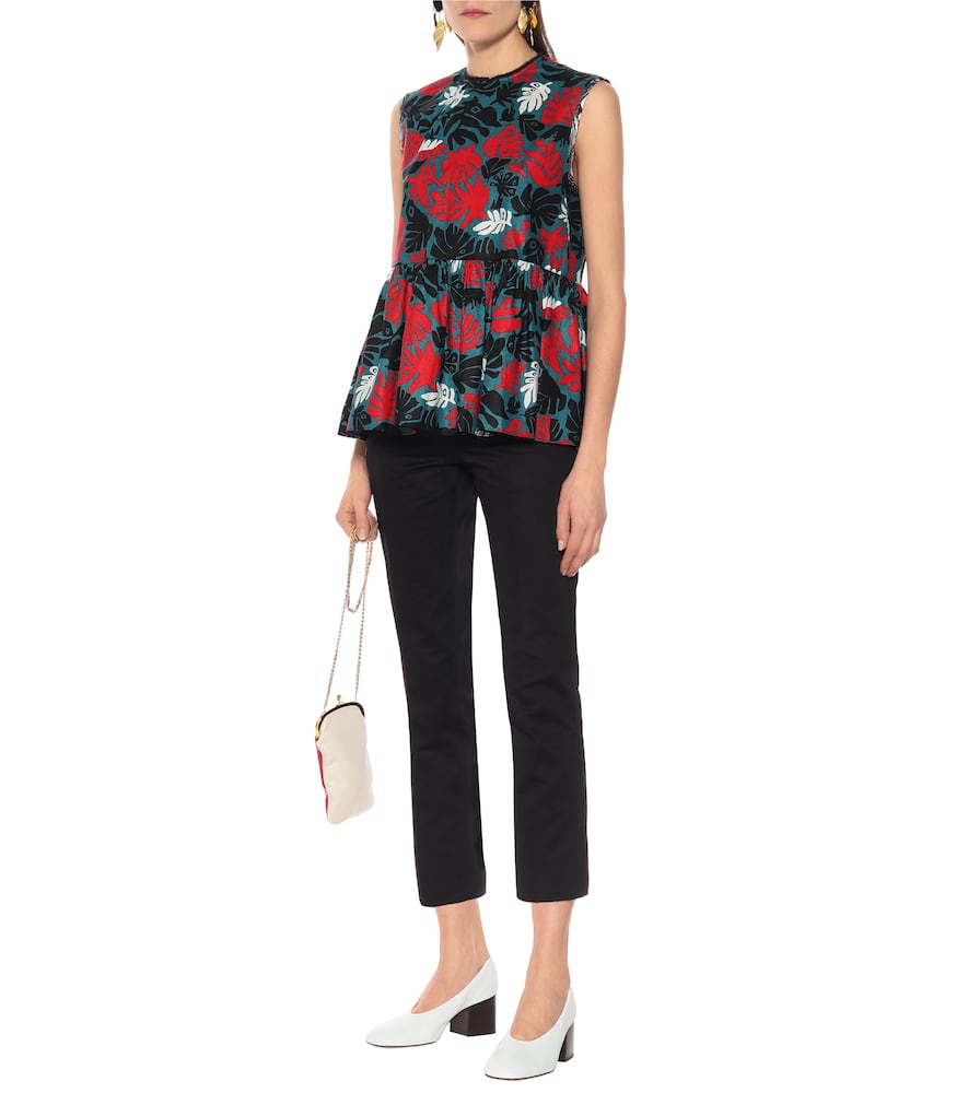 Marni Printed Linen And Cotton-blend Peplum Top In Multicoloured