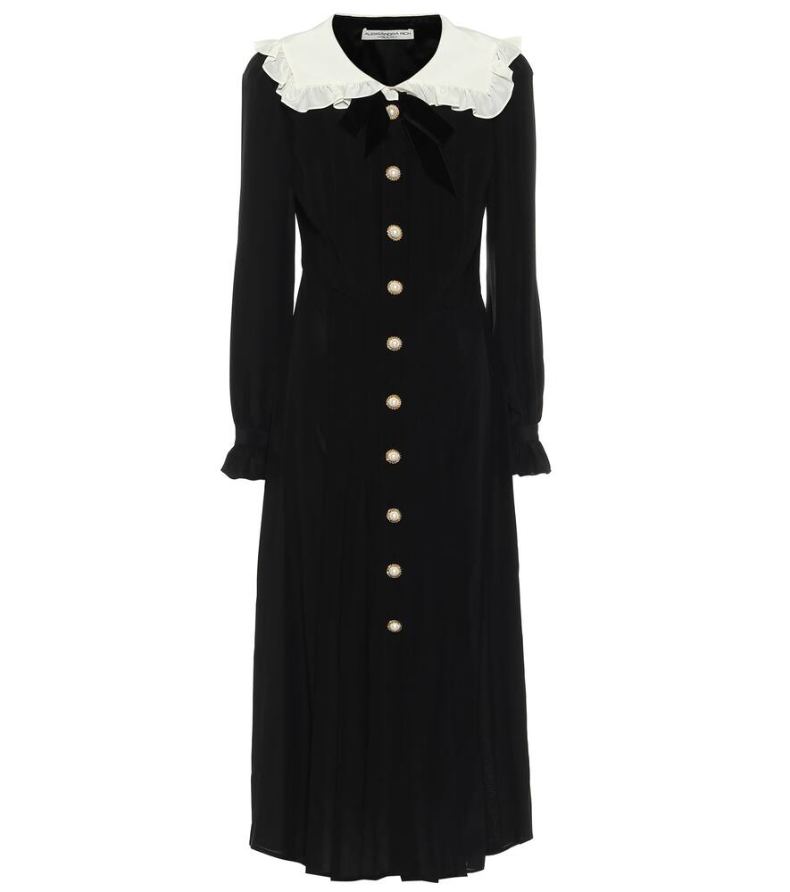 Click to view more detailed imagery on our partner's website Alessandra Rich Buttoned Silk Crepe De Chine Midi Dress In Black