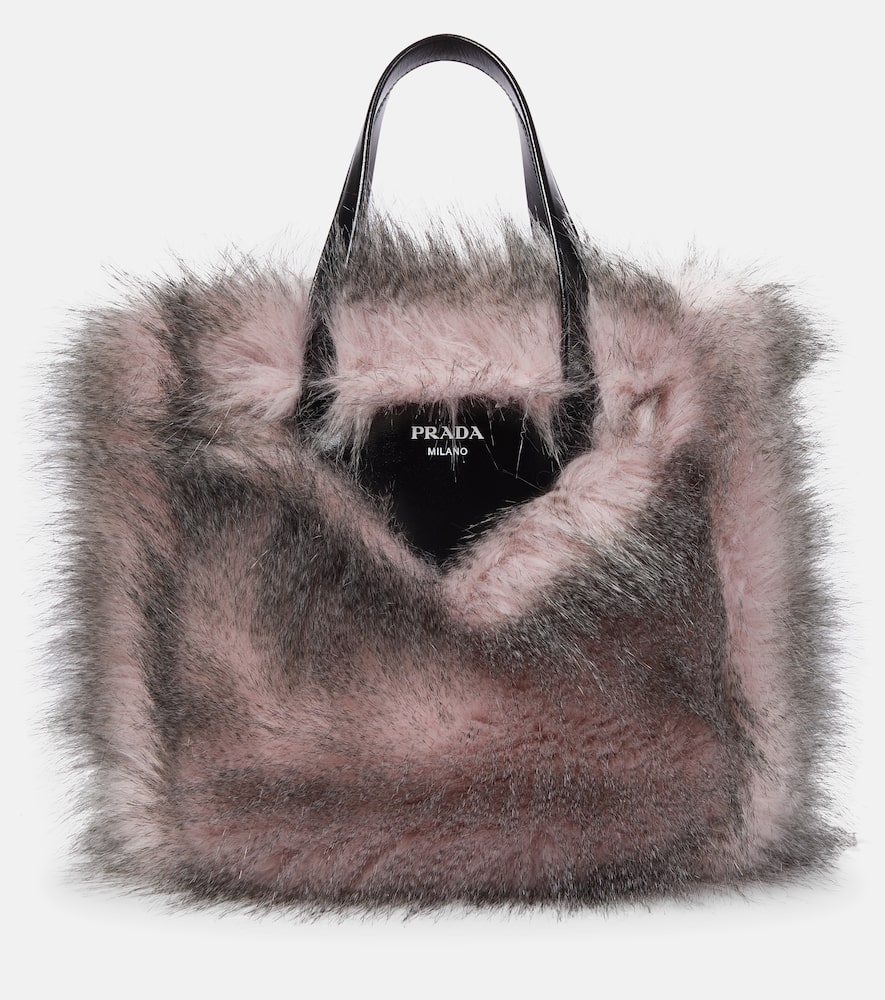 Prada Leather-trimmed faux fur tote