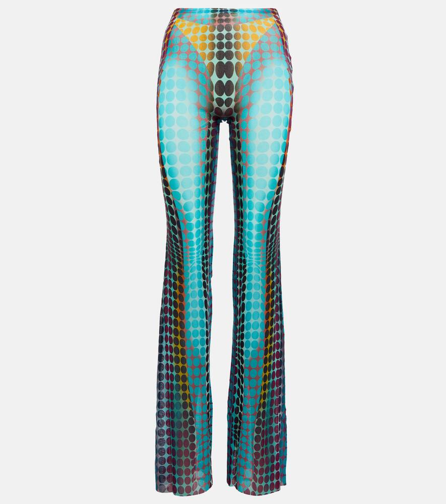 JEAN PAUL GAULTIER POLKA-DOT MID-RISE FLARED MESH PANTS