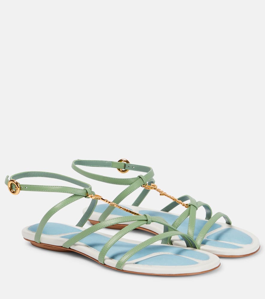 Shop Jacquemus Embellished Leather Sandals In Light Green